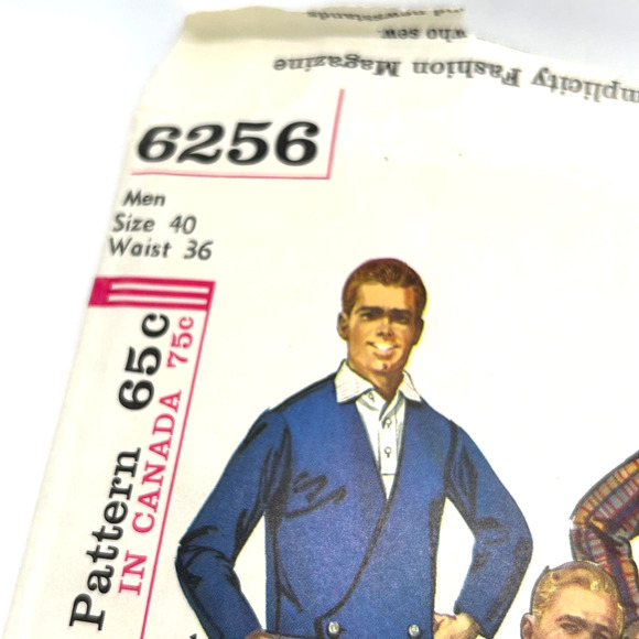 Simplicity Vintage 1960's Pattern #6256 Men's Jacket & Reversible Vest Size 40 - Picture 2 of 6